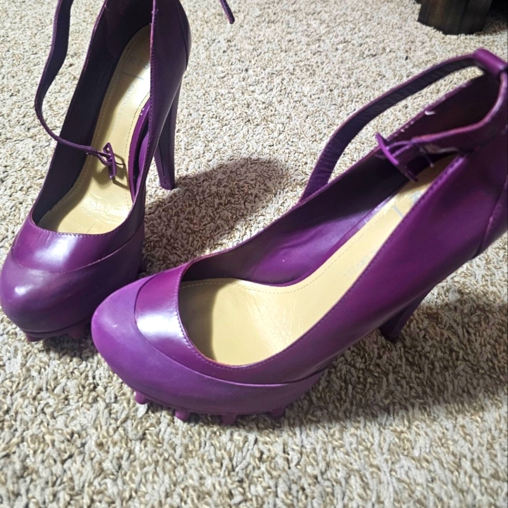 Aldo Purple Platform Ankle-Strap Pumps with Treaded Platform
